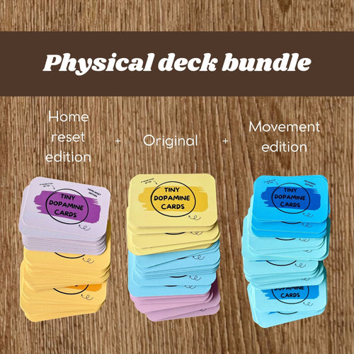 Physical deck bundle - Tiny Dopamine - ADHD Task Cards for Overwhelm & Motivation | Daily Reset Tool | Get Unstuck | Self Care Cards | Mental Health Gift