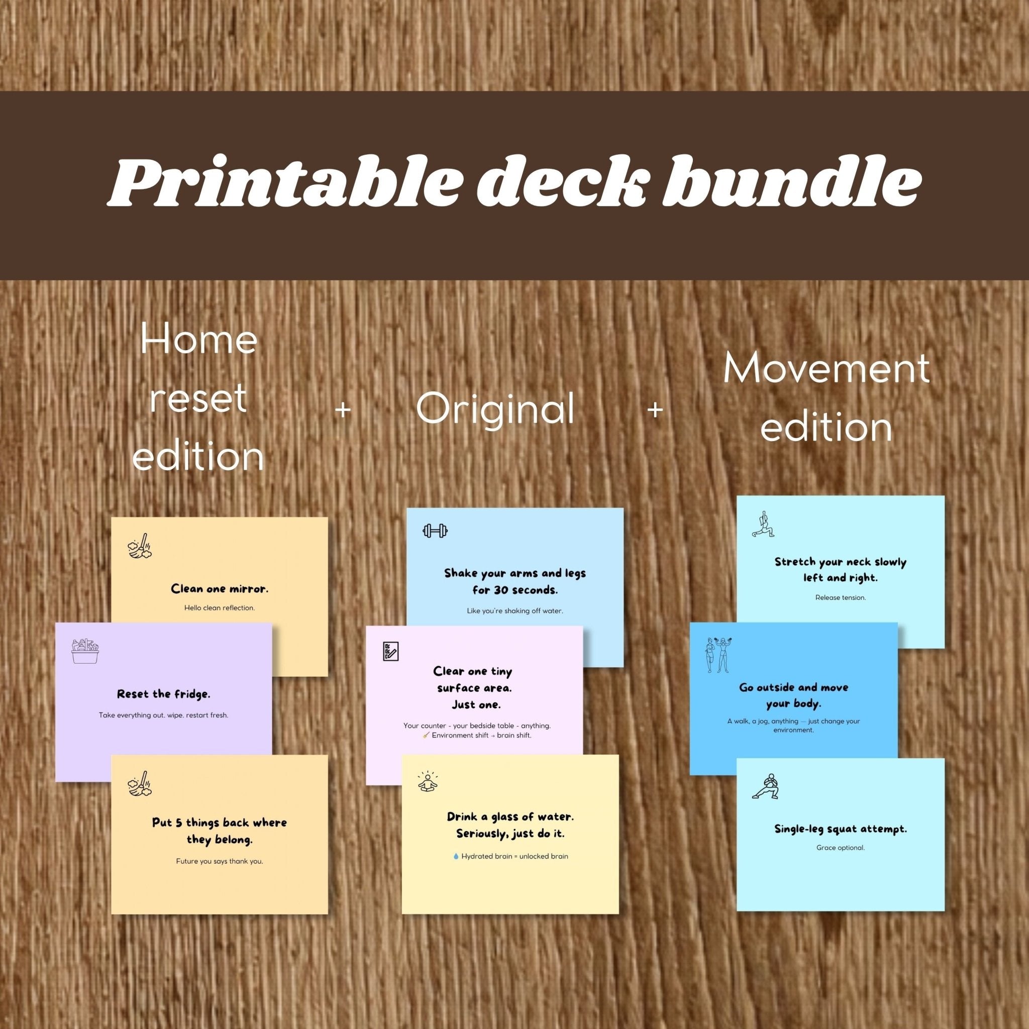 Printable deck bundle - Tiny Dopamine - ADHD Task Cards for Overwhelm & Motivation | Daily Reset Tool | Get Unstuck | Self Care Cards | Mental Health Gift