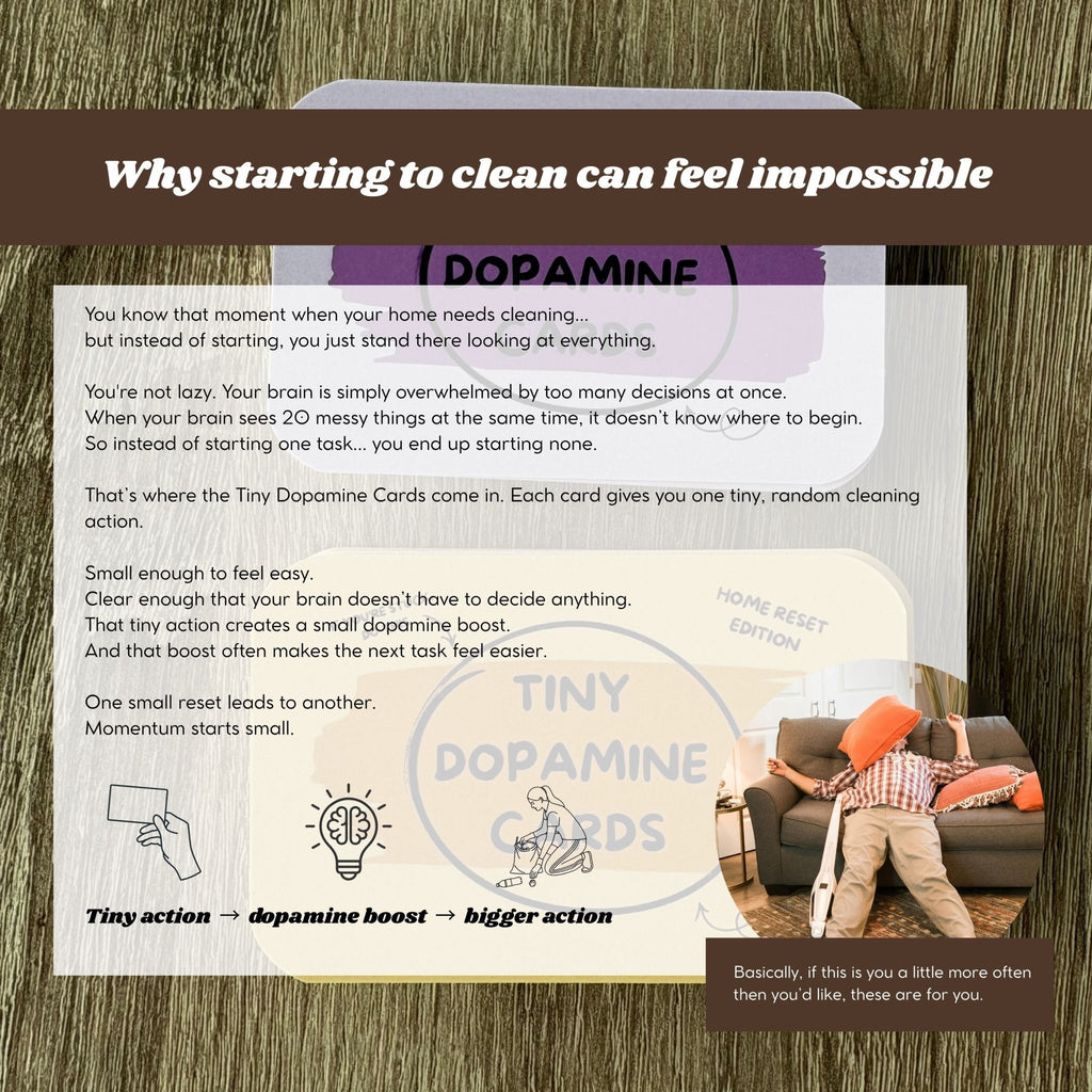 Tiny Dopamine Cards – Home Reset Deck - Tiny Dopamine - ADHD Task Cards for Overwhelm & Motivation | Daily Reset Tool | Get Unstuck | Self Care Cards | Mental Health Gift
