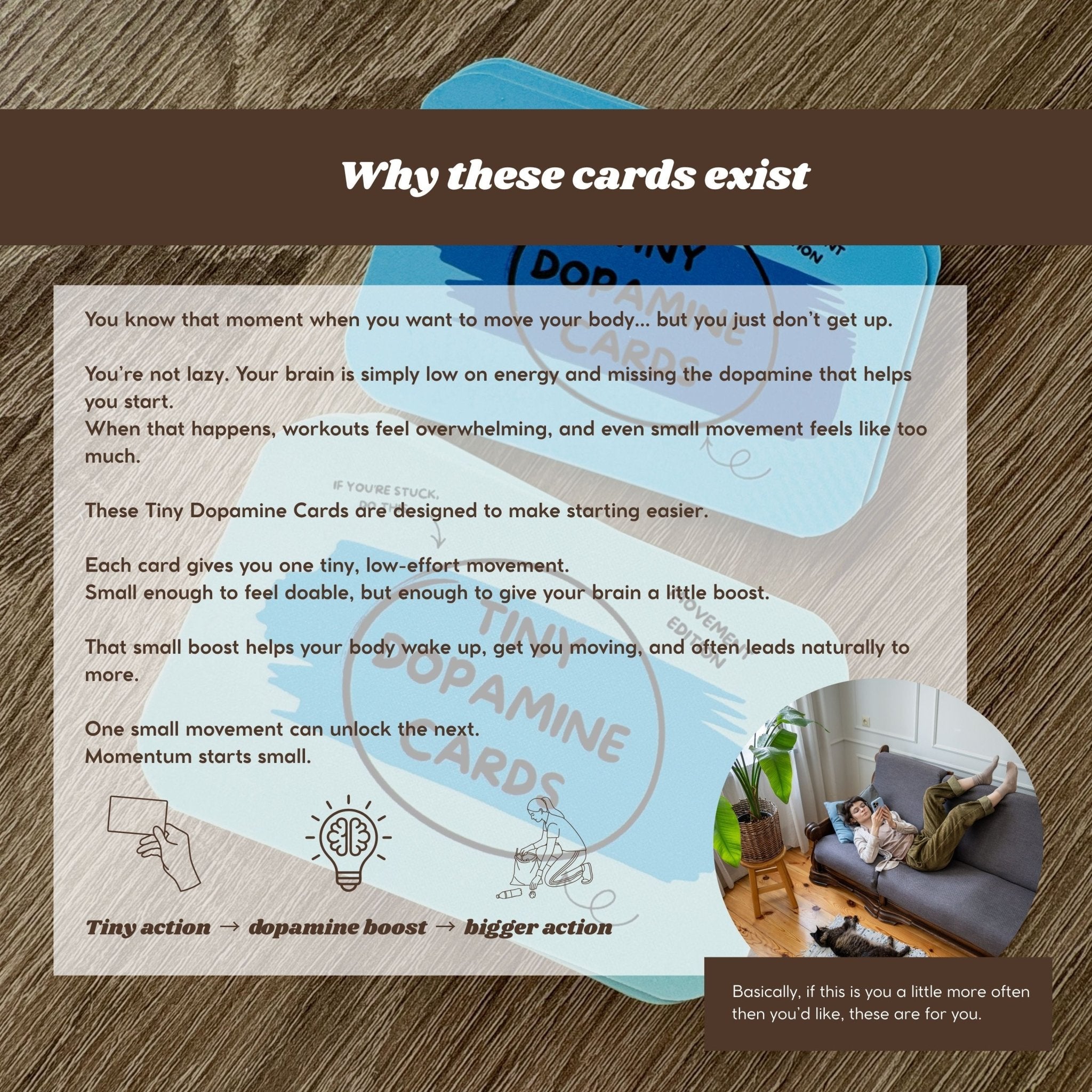 Tiny Dopamine Cards – Movement Deck - ADHD Task Cards for Overwhelm & Motivation | Daily Reset Tool | Mental Health Gift