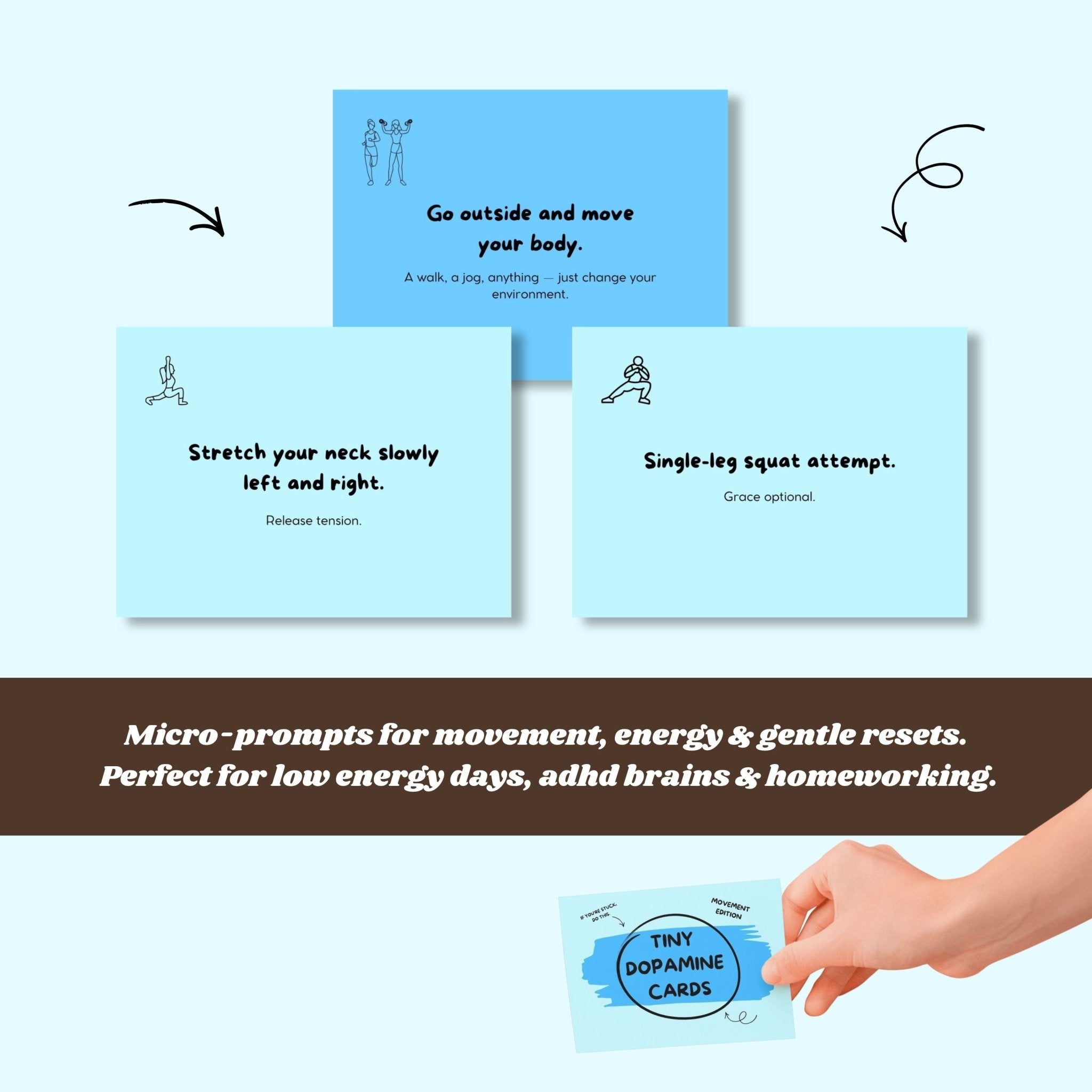 Tiny Dopamine Cards – Printable Movement Deck - Tiny Dopamine - ADHD Task Cards for Overwhelm & Motivation | Daily Reset Tool | Get Unstuck | Self Care Cards | Mental Health Gift