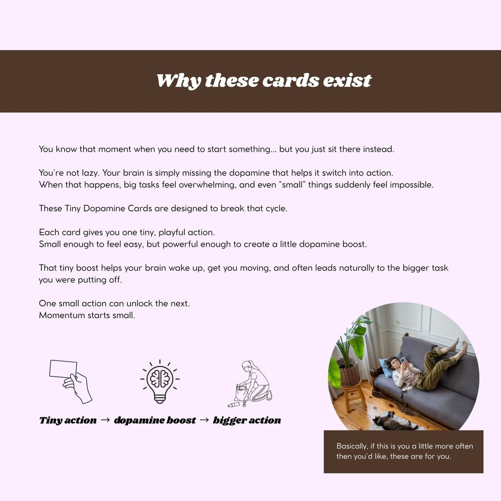 Tiny Dopamine Cards – Printable Original Reset Deck - Tiny Dopamine - ADHD Task Cards for Overwhelm & Motivation | Daily Reset Tool | Get Unstuck | Self Care Cards | Mental Health Gift